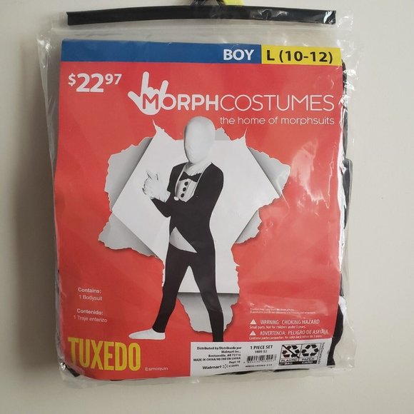 MorphCostumes Boys Tuxedo Costume Large 10-12 Halloween 1 Piece Stretch - Picture 1 of 6
